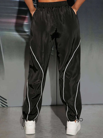 Contrast Piping Drawstring Waist Pants
