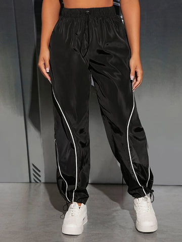 Contrast Piping Drawstring Waist Pants
