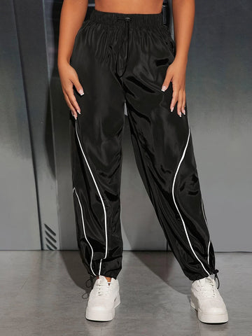 Contrast Piping Drawstring Waist Pants