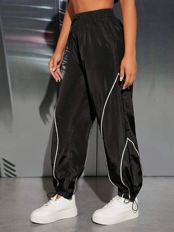 Contrast Piping Drawstring Waist Pants