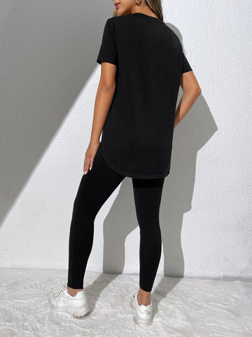 EZwear Solid Split Side Tee & Leggings