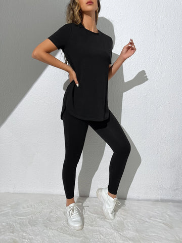 EZwear Solid Split Side Tee & Leggings