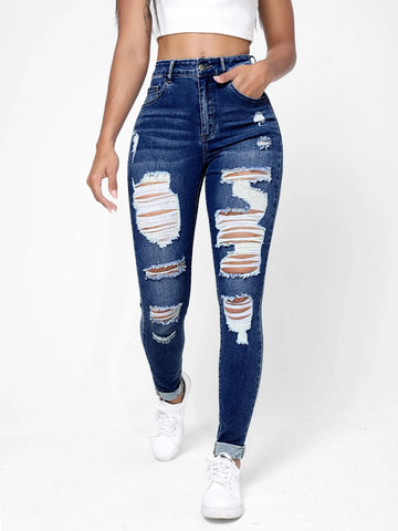 Ripped Frayed Slant Pocket Skinny Jeans