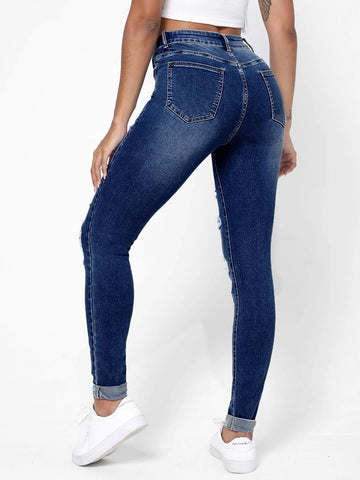Ripped Frayed Slant Pocket Skinny Jeans