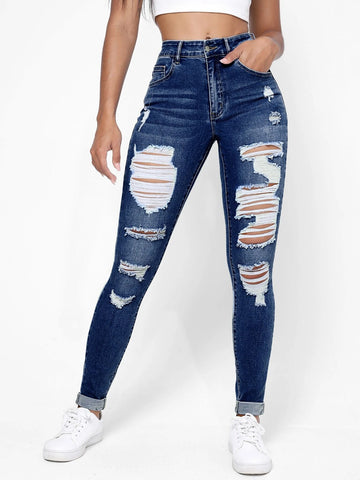 Ripped Frayed Slant Pocket Skinny Jeans
