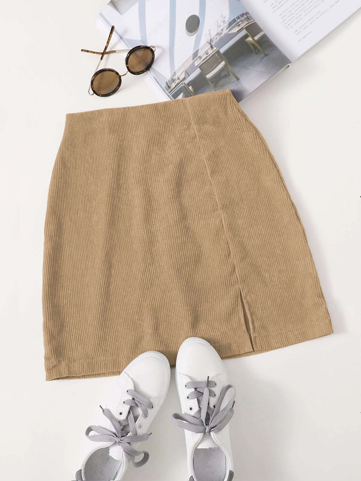 Split Hem Zipper Back Skirt