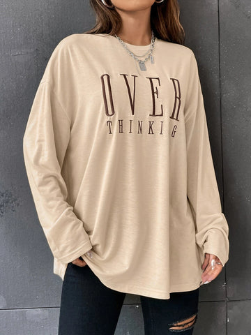 Letter Embroidery Drop Shoulder Tee