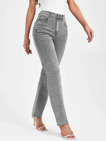 BLUES High Waist Raw Cut Straight Leg Jeans