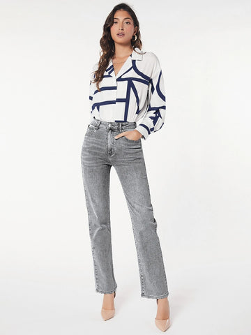 BLUES High Waist Raw Cut Straight Leg Jeans