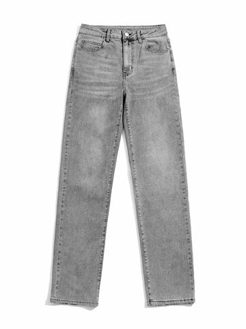 BLUES High Waist Raw Cut Straight Leg Jeans
