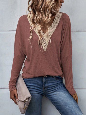 Guipure Lace Panel Drop Shoulder Tee