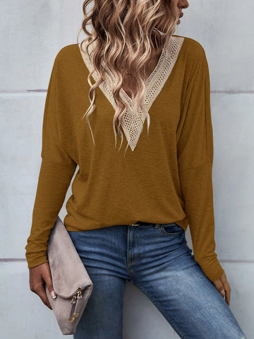 Guipure Lace Panel Drop Shoulder Tee