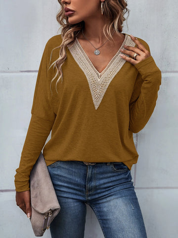 Guipure Lace Panel Drop Shoulder Tee