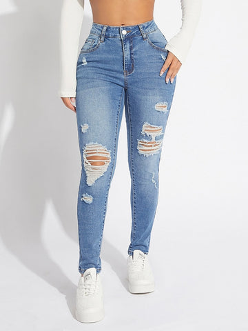 SXY High Waist Ripped Skinny Jeans