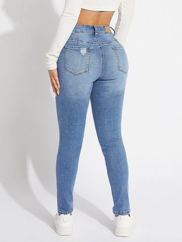 SXY High Waist Ripped Skinny Jeans