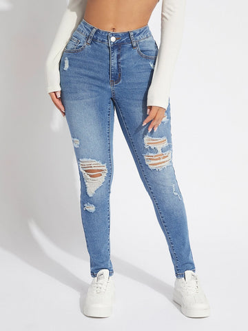 SXY High Waist Ripped Skinny Jeans