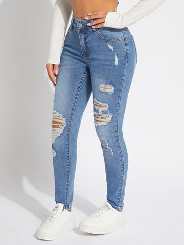 SXY High Waist Ripped Skinny Jeans