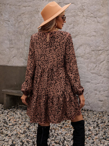 Dalmatian Print Ruffle Hem Smock Dress