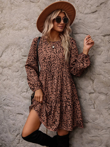 Dalmatian Print Ruffle Hem Smock Dress