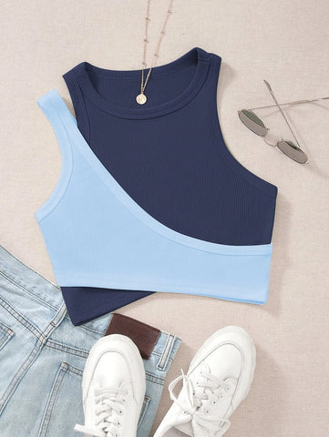Two Tone Cut Out Crop Tank Top