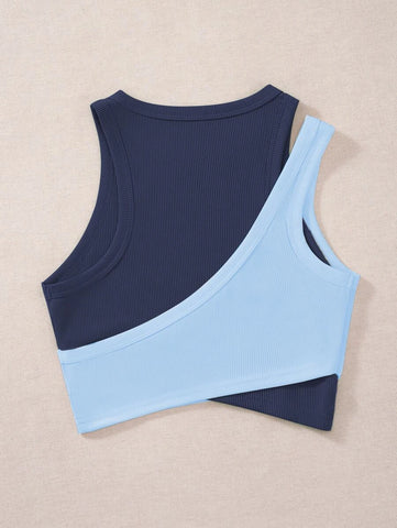 Two Tone Cut Out Crop Tank Top