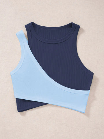 Two Tone Cut Out Crop Tank Top