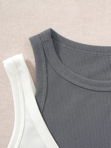 Two Tone Cut Out Crop Tank Top