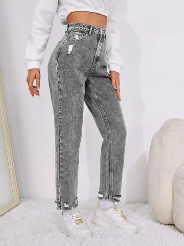 Zipper Fly Tapered Jeans