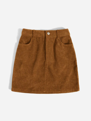 Corduroy Dual Pockets Straight Mini Skirt