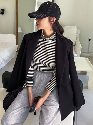 DAZY Striped High Neck Tee