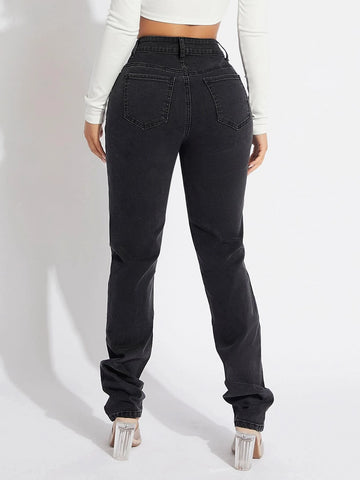 SXY High Waist Ripped Straight Leg Jeans