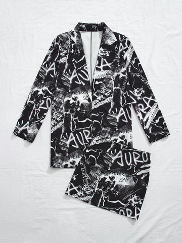 Unity Allover Print Single Button Blazer & Skirt