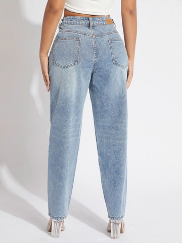 SXY Asymmetrical Waist Mom Fit Jeans