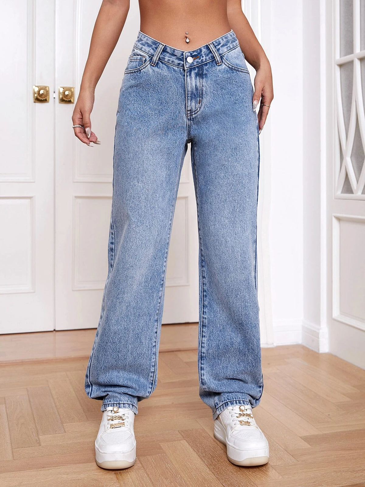 Slant Pocket Straight Leg Jeans