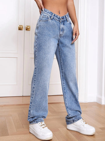 Slant Pocket Straight Leg Jeans