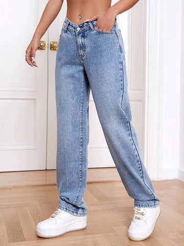 Slant Pocket Straight Leg Jeans