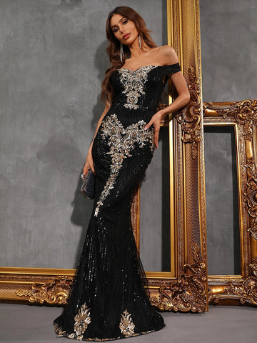 Off Shoulder Sequin Mermaid Prom Dress