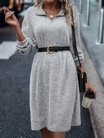 Zipper Half Placket Drop Shoulder Tee Dress Without Belt