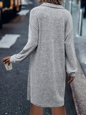 Zipper Half Placket Drop Shoulder Tee Dress Without Belt