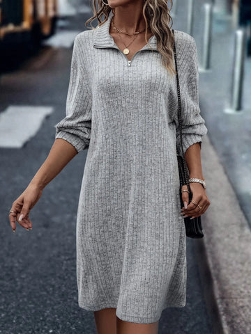 Zipper Half Placket Drop Shoulder Tee Dress Without Belt