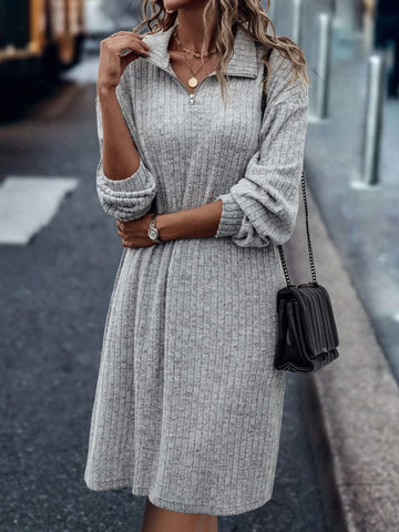 Zipper Half Placket Drop Shoulder Tee Dress Without Belt