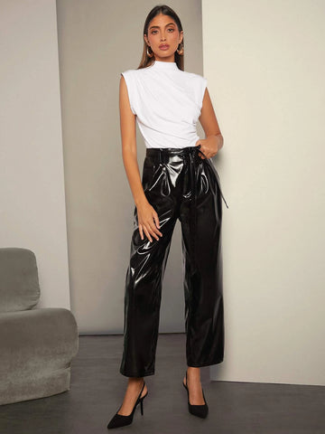 Mock Neck Ruched Tank Top