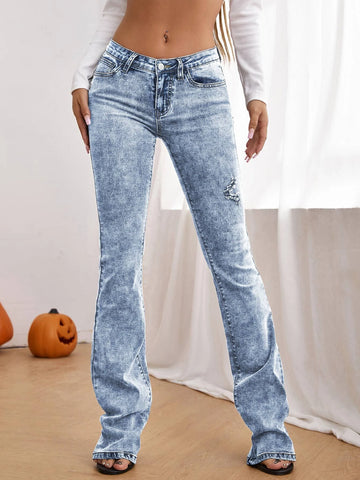 Ripped Frayed Flare Leg Jeans