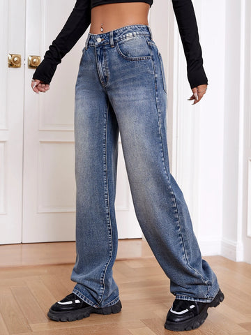 Slant Pocket Wide Leg Jeans