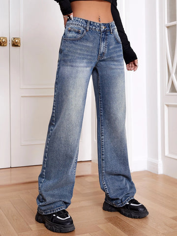 Slant Pocket Wide Leg Jeans