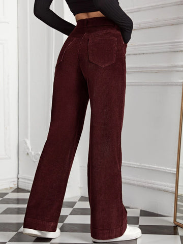 High Waist Slant Pocket Cord Pants