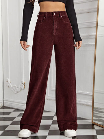 High Waist Slant Pocket Cord Pants