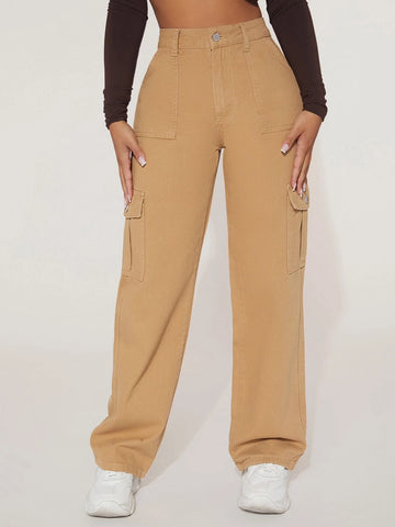 PETITE High Waist Flap Pocket Side Cargo Jeans