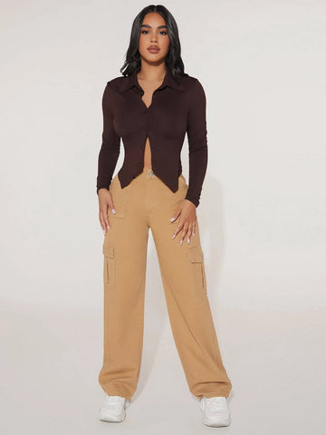 PETITE High Waist Flap Pocket Side Cargo Jeans