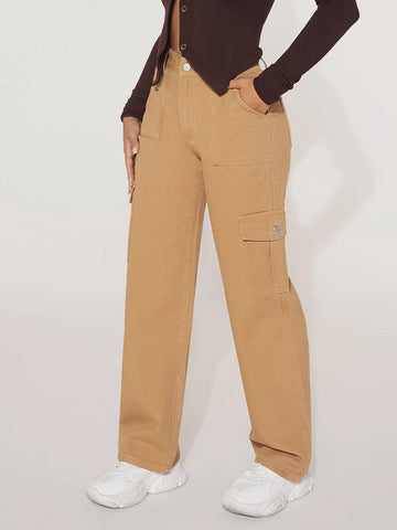 PETITE High Waist Flap Pocket Side Cargo Jeans